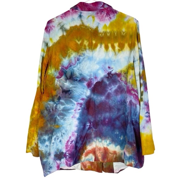 Handmade Ice Tie Dye Blazer Jacket Womens XXL Colorful Upcycled Double Breasted - Picture 2 of 12